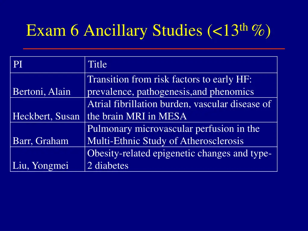 exam 6 ancillary studies 13 th