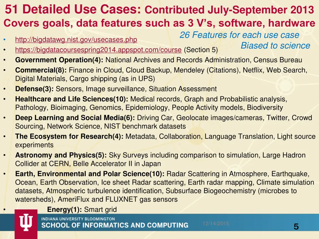 51 detailed use cases contributed july september