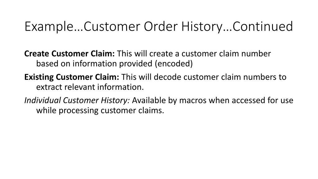 example customer order history continued