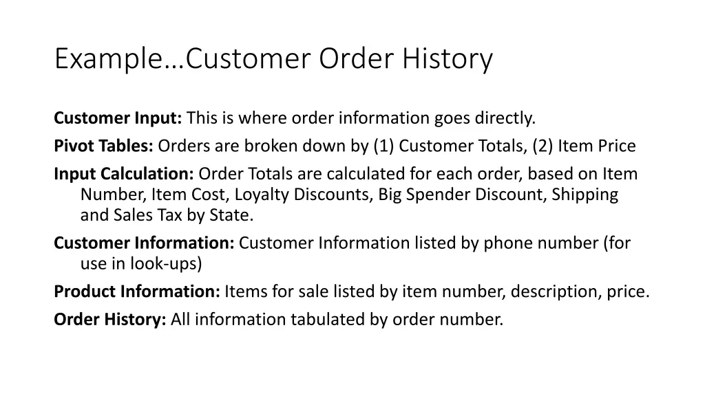 example customer order history