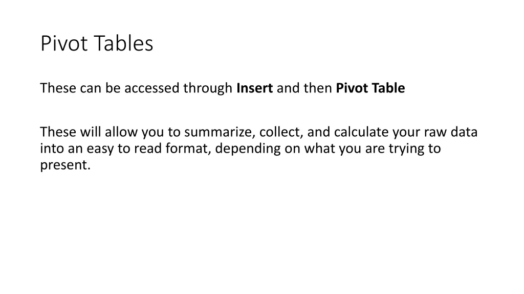 pivot tables