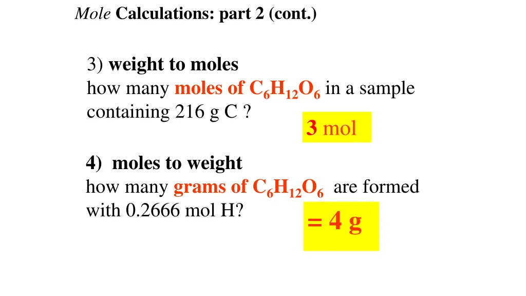 mole calculations part 2 cont
