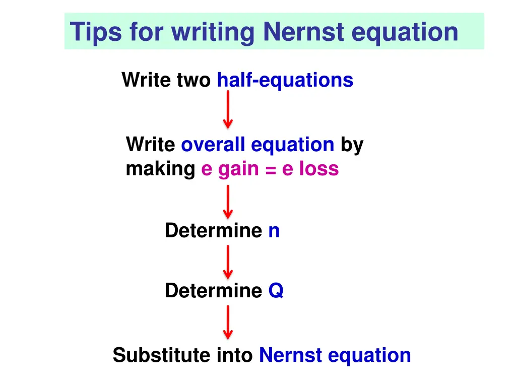 tips for writing nernst equation