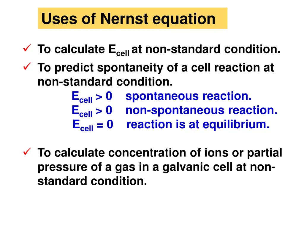 uses of nernst equation
