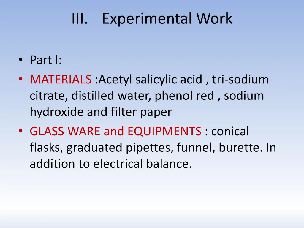 iii experimental work