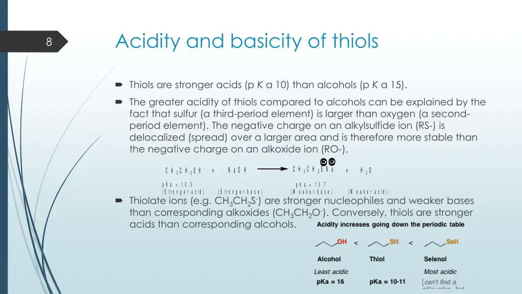 acidity and basicity of thiols