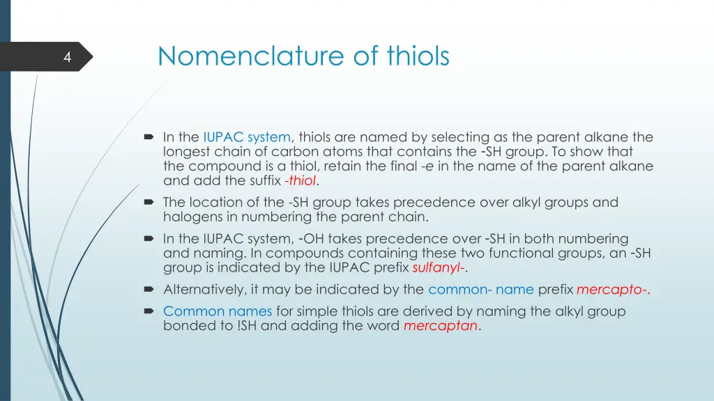 nomenclature of thiols
