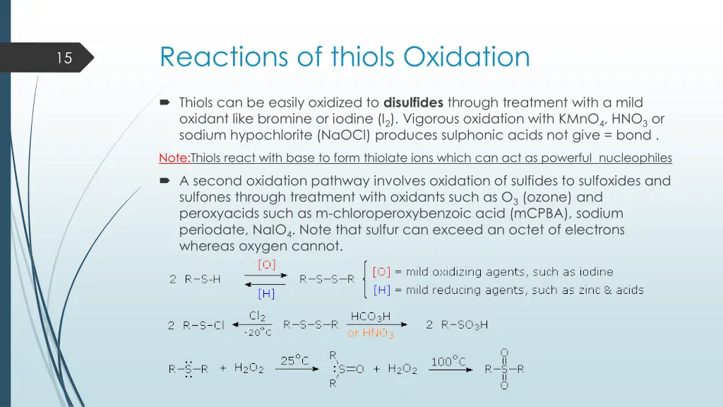 reactions of thiols oxidation