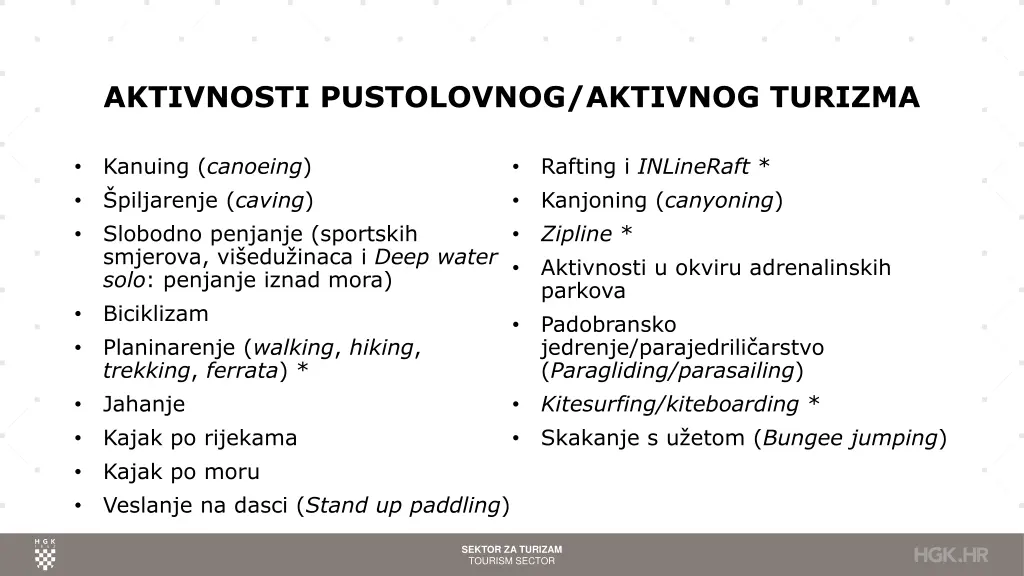 aktivnosti pustolovnog aktivnog turizma