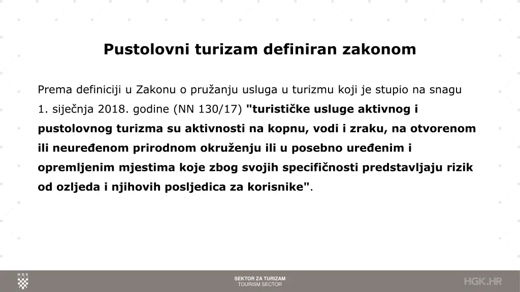 pustolovni turizam definiran zakonom