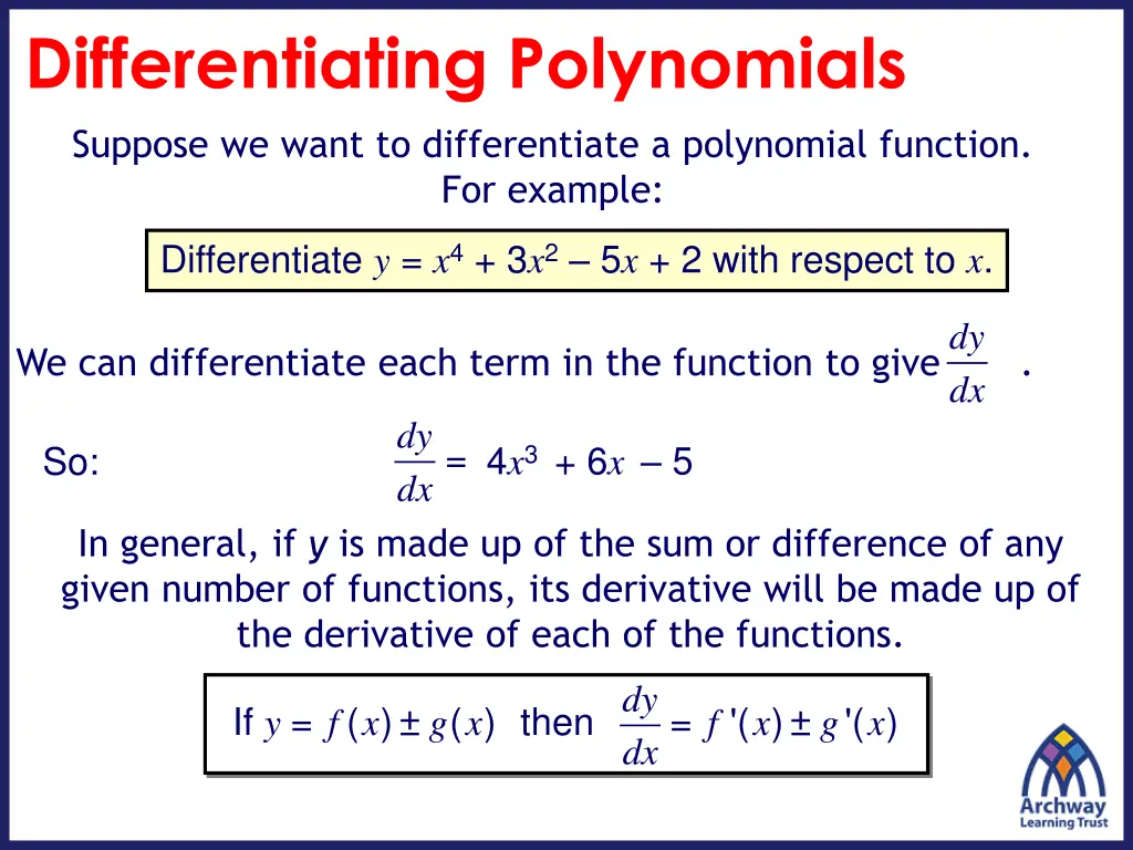 differentiating polynomials suppose we want