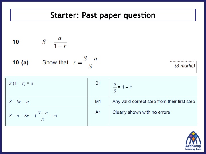 starter past paper question