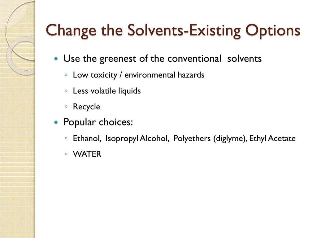 change the solvents existing options