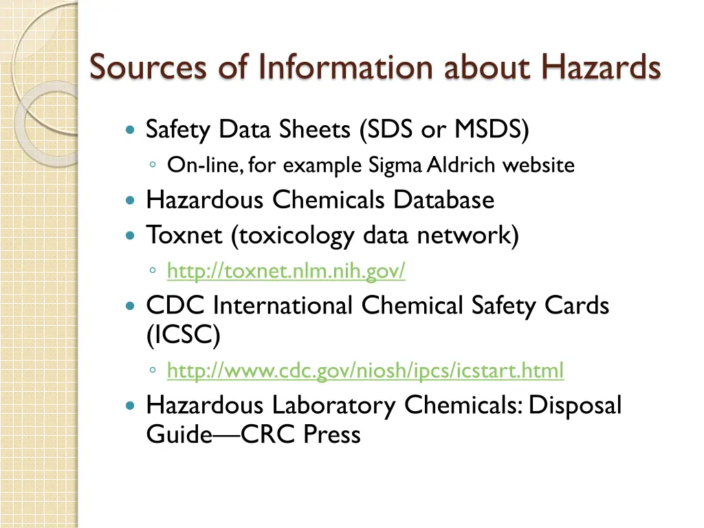 sources of information about hazards