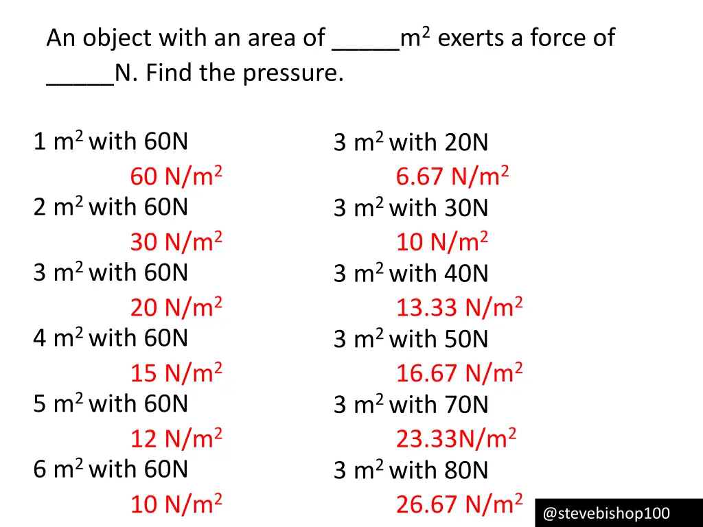 an object with an area of m 2 exerts a force 1
