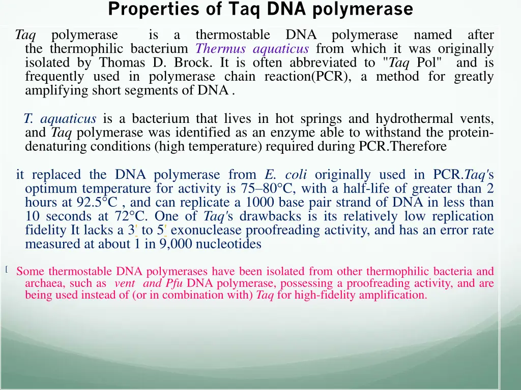 properties of taq dna polymerase polymerase