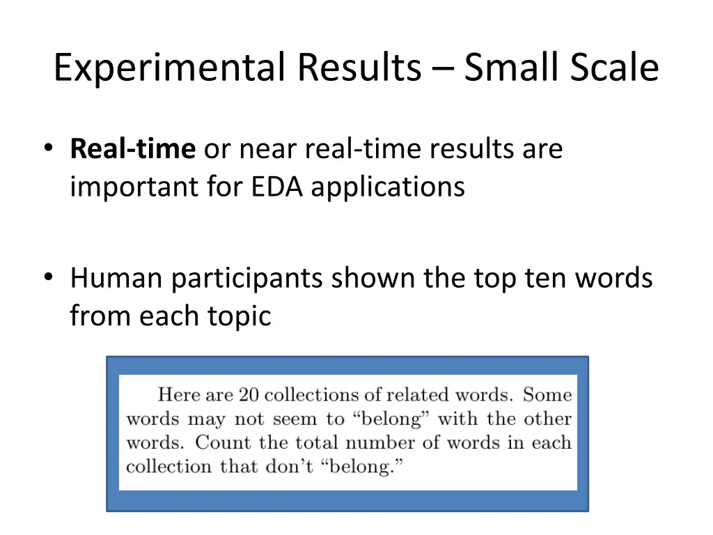 experimental results small scale