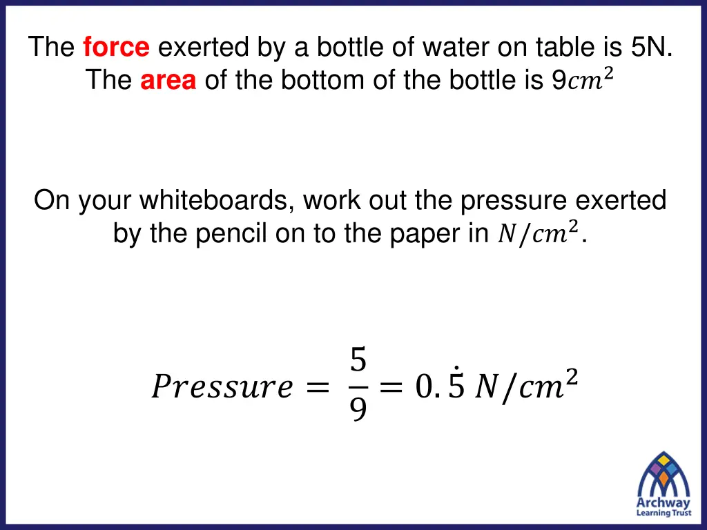 the force exerted by a bottle of water on table