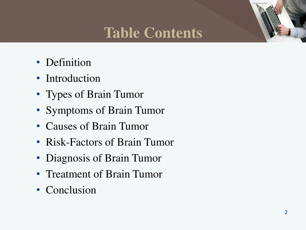 table contents