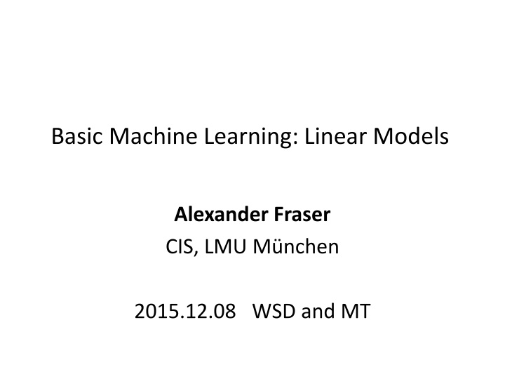 basic machine learning linear models