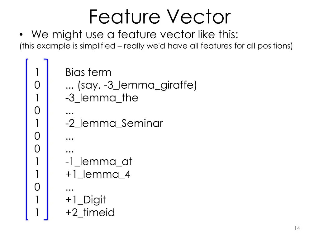 feature vector we might use a feature vector like