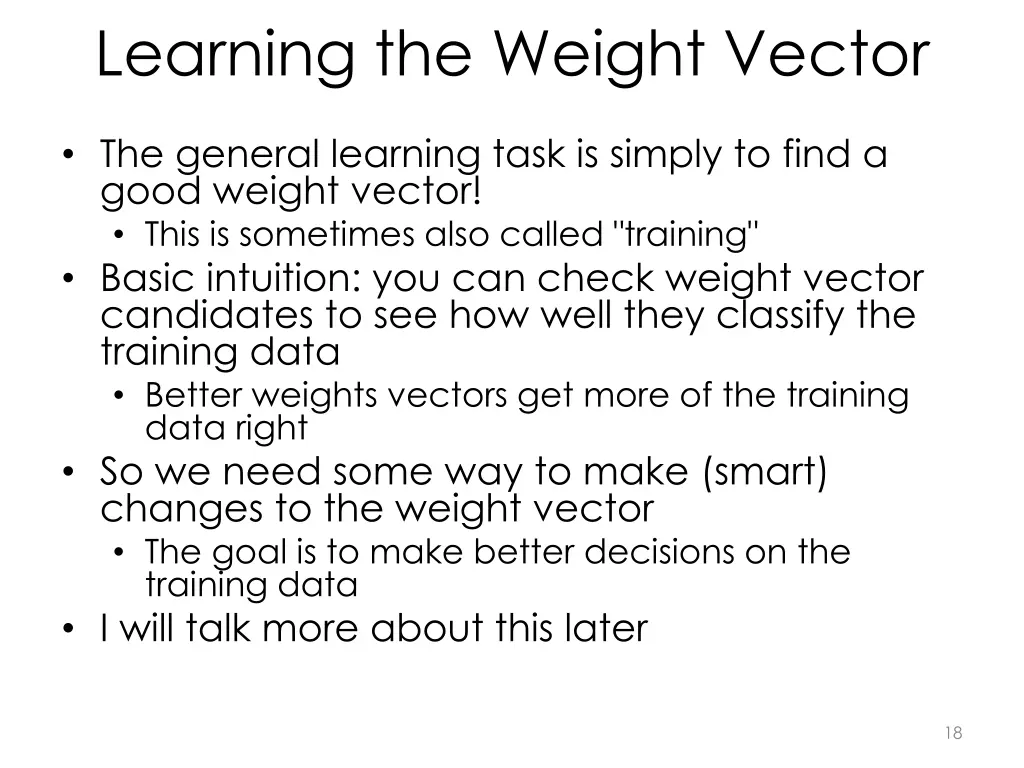 learning the weight vector