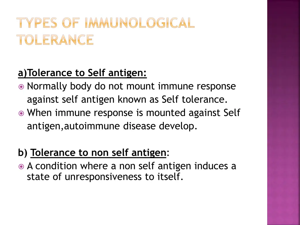 types of immunological tolerance