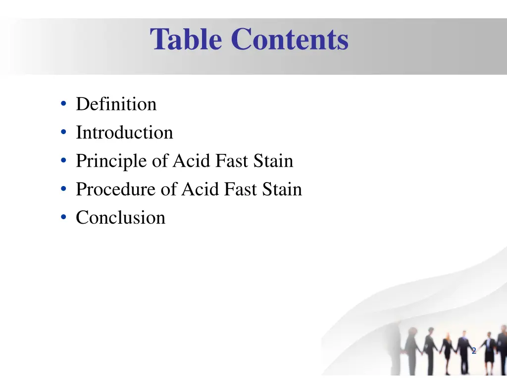 table contents