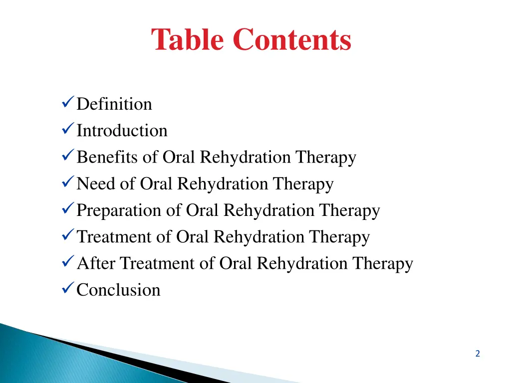 table contents