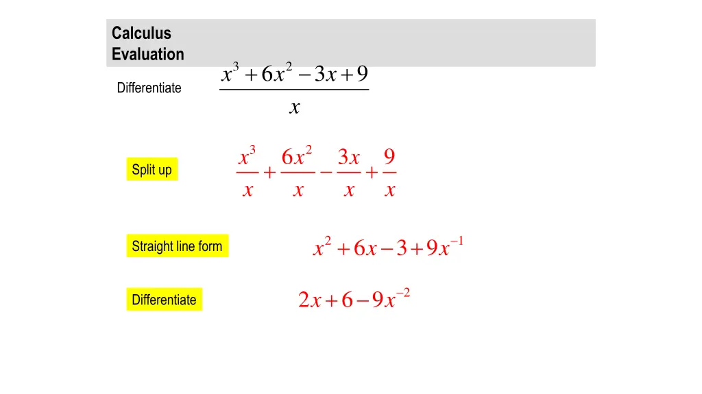 calculus evaluation 3 2 6 3 x x x x