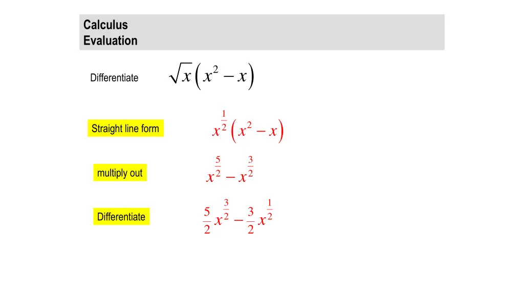 calculus evaluation x x x