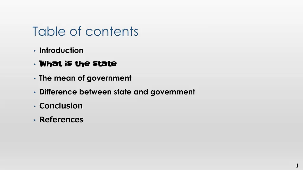 table of contents
