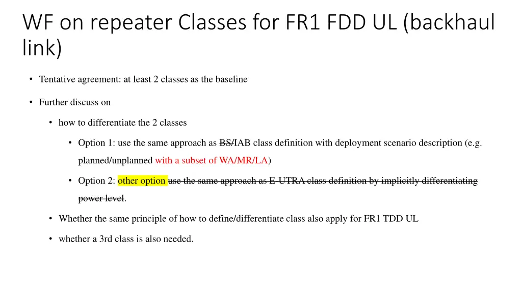 wf on repeater classes for fr1 fdd ul backhaul