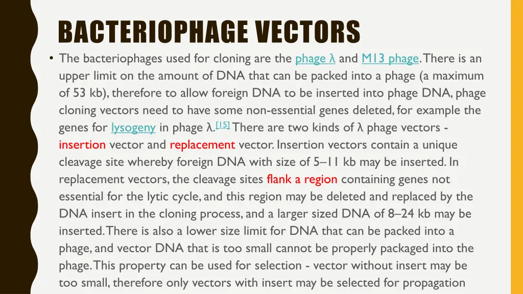 bacteriophage vectors the bacteriophages used