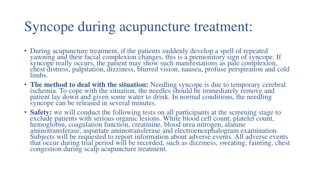 syncope during acupuncture treatment