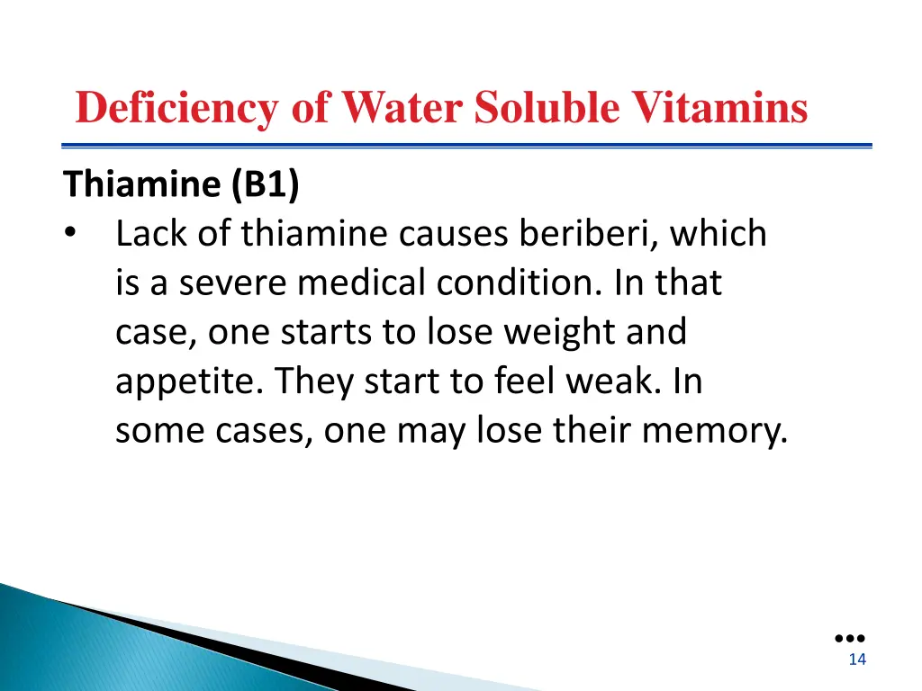 deficiency of water soluble vitamins 1