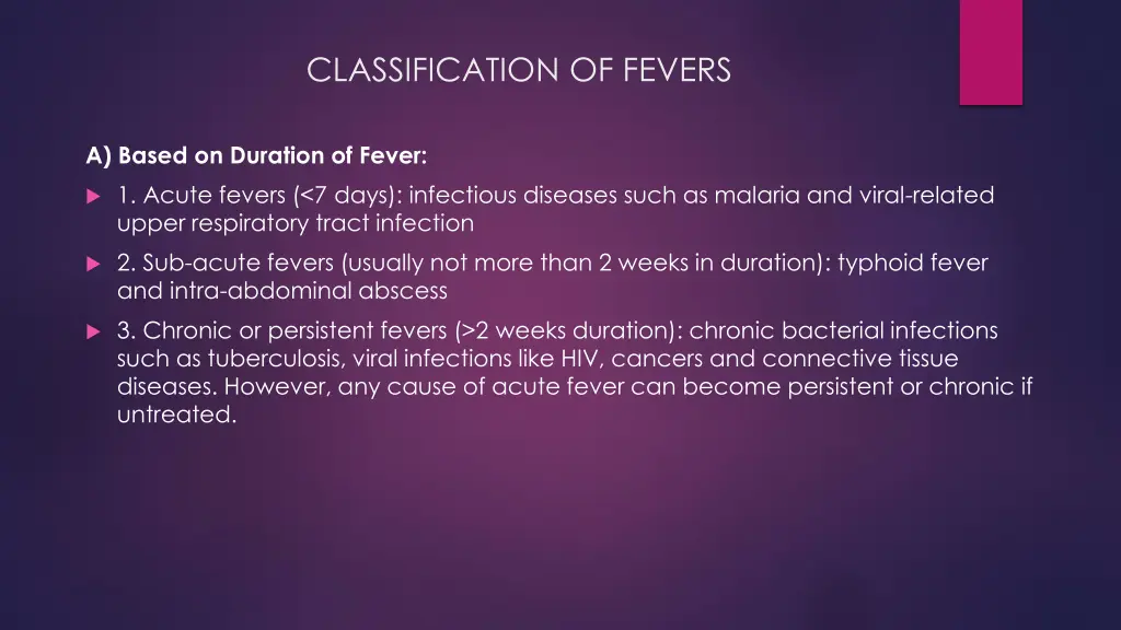 classification of fevers