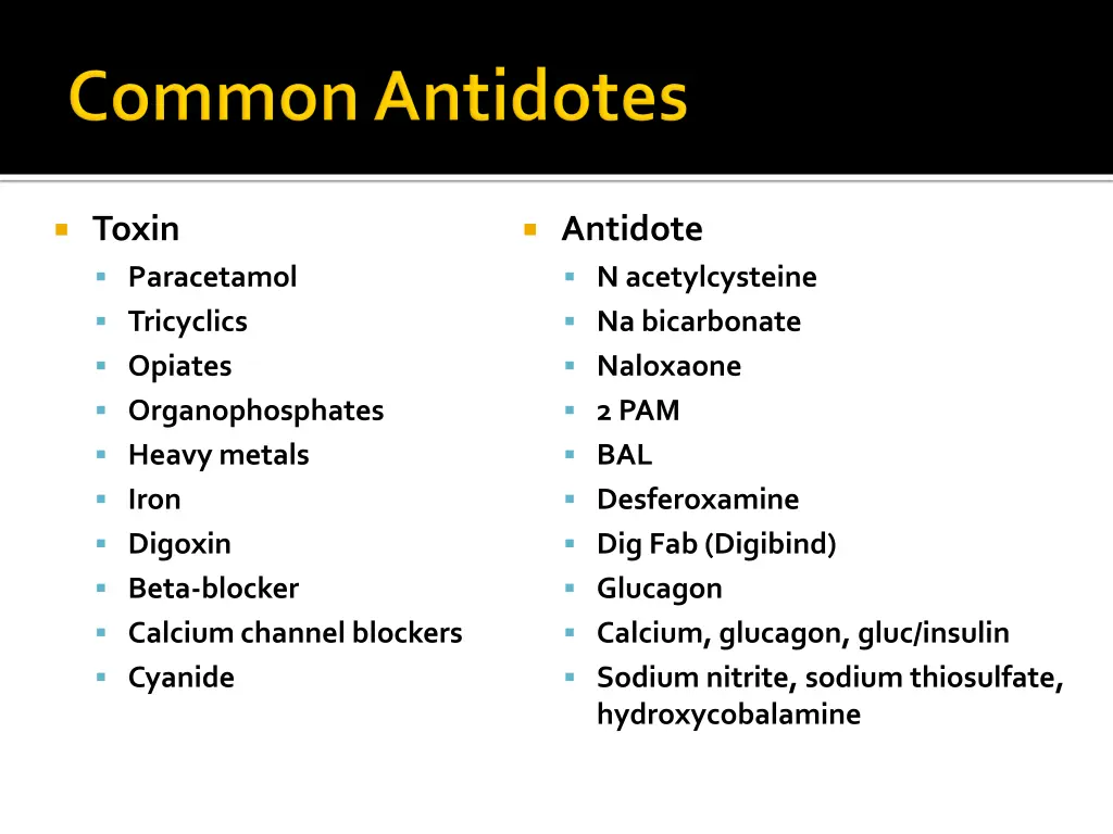 toxin paracetamol tricyclics opiates
