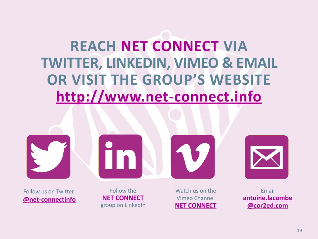 reach net connect via twitter linkedin vimeo