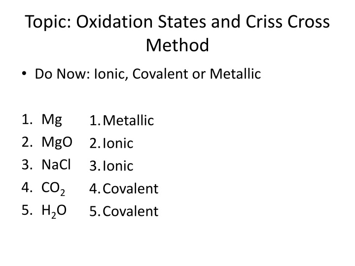topic oxidation states and criss cross method