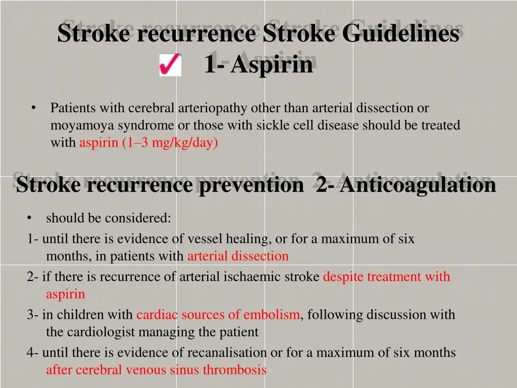 stroke recurrence stroke guidelines 1 aspirin