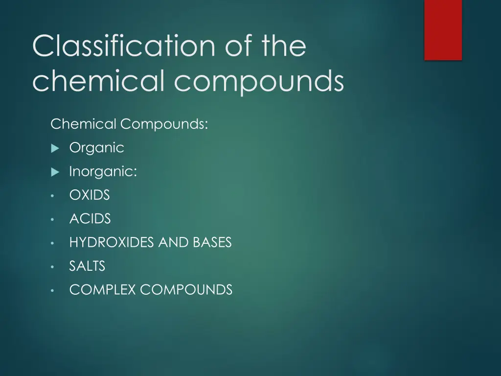 classification of the chemical compounds