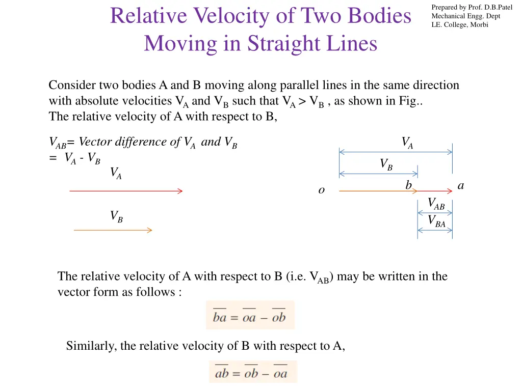 relative velocity of two bodies moving