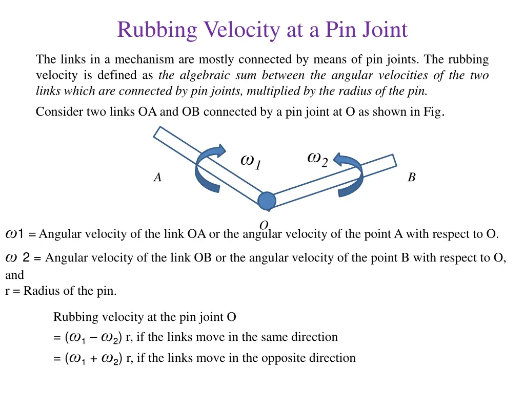 rubbing velocity at a pin joint