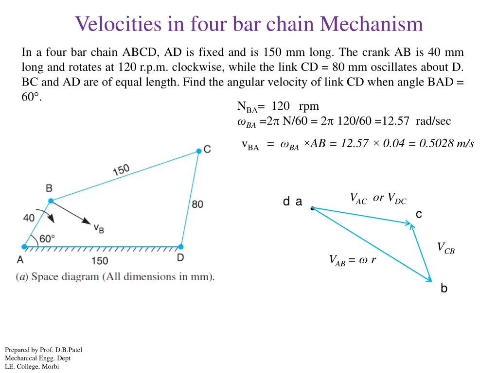 velocities in four bar chain mechanism