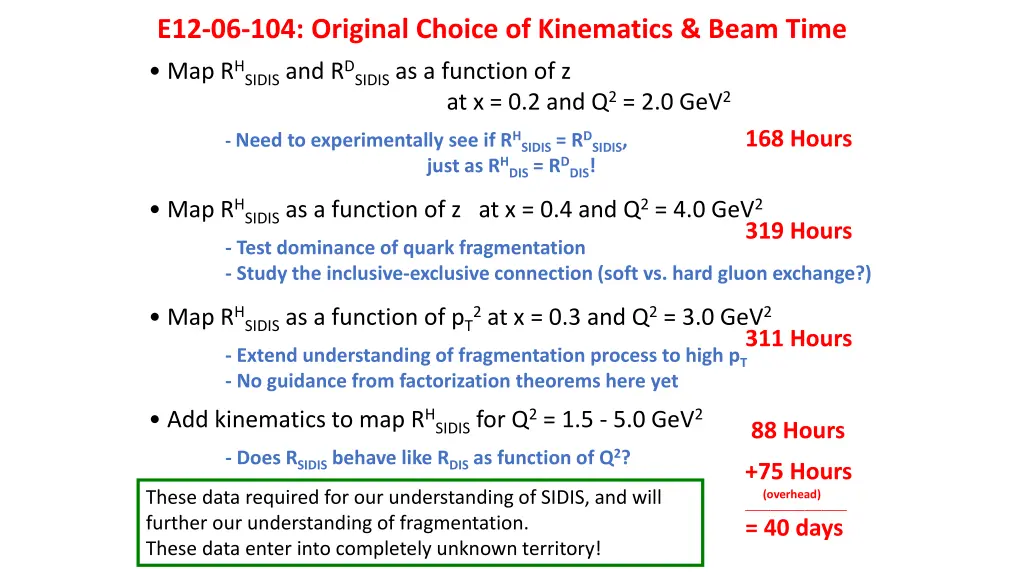 e12 06 104 original choice of kinematics beam time