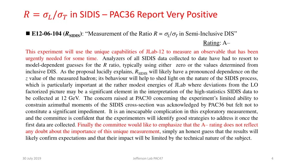in sidis pac36 report very positive