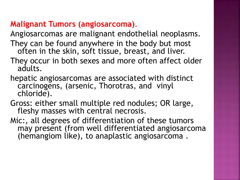 malignant tumors angiosarcoma angiosarcomas