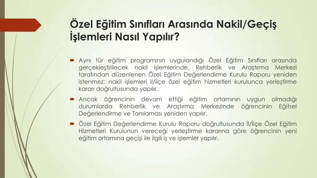 zel e itim s n flar aras nda nakil ge i lemleri