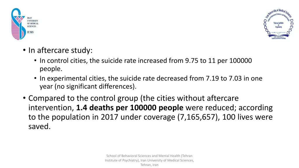 in aftercare study in control cities the suicide